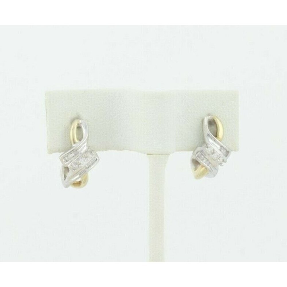 10k Yellow Gold Diamond Earrings J Hoop Earrings .25 tcw hoops - Picture 6 of 8